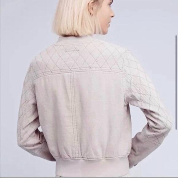HEI HEI anthropologie Linen Blend bomber Zip up Front Jacket Beige boho L women - Picture 5 of 11